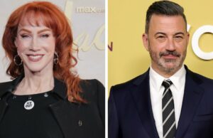 Kathy Griffin defende Jimmy Kimmel após ser alvo de Trump: ‘Eu gostaria que alguém tivesse feito isso por mim’ | Vídeo Josh D'Amaro, Jimmy Kimmel e o presidente Donald Trump (Getty Images/Chris Smith para TheWrap)