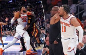 Knicks ultrapassam Hawks e conquistam vitória nos playoffs no jogo 1 Jalen Brunson depois de acertar uma cesta de 3 pontos no primeiro quarto.