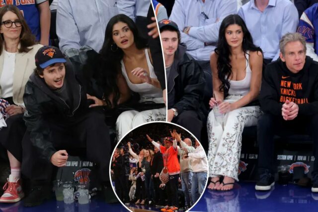 Kylie Jenner se junta ao namorado Timothee Chalamet em uma multidão repleta de estrelas para o jogo 5 do Knicks-Hawks no MSG

