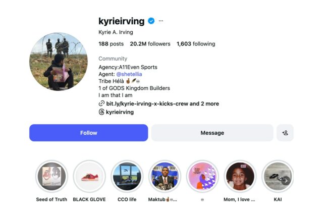 Kyrie Irving muda foto do Instagram para mostrar solidariedade à Palestina
