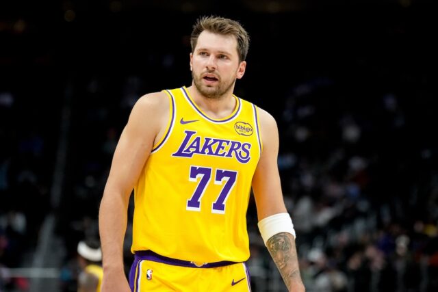 Los Angeles Lakers star Luka Doncic against Detroit Pistons