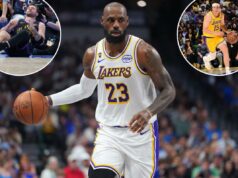 LeBron James fora do jogo em casa do Lakers contra o Thunder LeBron James driblando contra o Dallas Mavericks.