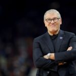 UConn head coach Geno Auriemma against South Carolina at Final Four