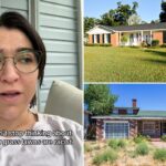 Uma foto da parte externa de uma casa térrea com gramado na frente.