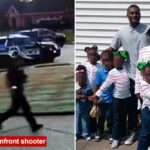 Shamar Elkins sorri com seus oito filhos em frente a uma casa branca.