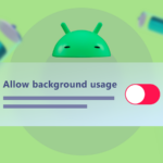 Um smartphone azul, o ícone do aplicativo Battery Guru e uma bateria 3D em um fundo geométrico vermelho e verde.