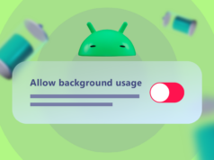 Limitei o uso em segundo plano para esses aplicativos Android e deveria ter feito isso antes Um smartphone azul, o ícone do aplicativo Battery Guru e uma bateria 3D em um fundo geométrico vermelho e verde.