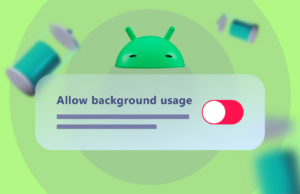 Limitei o uso em segundo plano para esses aplicativos Android e deveria ter feito isso antes Um smartphone azul, o ícone do aplicativo Battery Guru e uma bateria 3D em um fundo geométrico vermelho e verde.