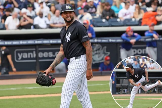Luis Gil se prepara para retornar à MLB enquanto busca O arremessador dos Yankees, Luis Gil # 81, sai do monte após ser retirado do jogo na 3ª entrada.
