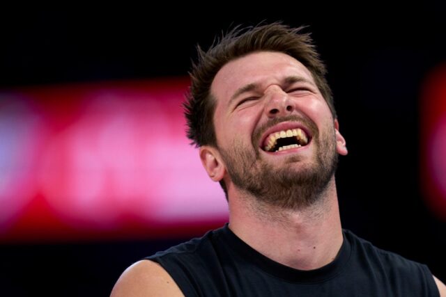 OKLAHOMA CITY, OKLAHOMA - APRIL 02: Luka Doncic #77 of the Los Angeles Lakers reacts after a play during the second half against the Oklahoma City Thunder at the Paycom Center on April 2, 2026 in Oklahoma City, Oklahoma. NOTE TO USER: User expressly acknowledges and agrees that, by downloading and or using this photograph, User is consenting to the terms and conditions of the Getty Images License Agreement. (Photo by Cooper Neill/Getty Images)