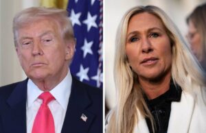 Marjorie Taylor Greene declara que ‘Trump odeia mulheres’ após seus repetidos ataques a Candace Owens e Megyn Kelly Presidente Donald Trump e CEO da Paramount David Ellison (Crédito: Getty Images)