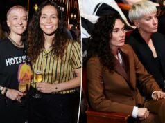 Megan Rapinoe e Sue Bird anunciam uma separação chocante depois de quase 10 anos juntas Sue Bird e Megan Rapinoe sentadas ao lado da quadra nas finais da WNBA.