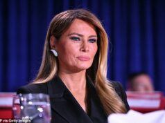 Melania Trump quebra o silêncio sobre a esquete ‘odiosa e violenta’ do ‘covarde’ Jimmy Kimmel e pede à ABC que o demita A primeira-dama dos EUA, Melania Trump, participa do jantar dos correspondentes da Casa Branca no Washington Hilton em Washington, DC, em 25 de abril de 2026. O presidente Trump participa da gala anual da imprensa política pela primeira vez enquanto está no cargo