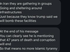 Mensagens angustiantes de despedida vazam de dentro do Irã enquanto os cidadãos recebem ordens de “levar crianças às ruas” antes do ultimato apocalíptico de Trump “No Irão, eles estão a reunir-se em grupos e a abrigar-se em torno de infra-estruturas, só porque sabem que Trump disse que iremos bombardear essas instalações. Eles estão anunciando isso em rede nacional de TV no Irã – para virem às ruas e trazerem seus filhos. É coisa deles usar as pessoas como escudos humanos. O mesmo padrão na Palestina. Eles fazem isso em vez de se renderem ou fazerem um acordo”, disse uma fonte que se comunicou com a família dentro do Irã ao Daily Mail.