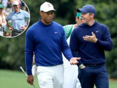 Mensagens de texto noturnas de Tiger Woods com a esposa ‘irritada’ de Rory McIlroy, Erica Stoll Rory McIlroy da Irlanda do Norte e Tiger Woods dos Estados Unidos caminham juntos no buraco 11 durante uma rodada de treinos antes do Torneio Masters de 2023 no Augusta National Golf Club em 3 de abril de 2023 em Augusta, Geórgia.