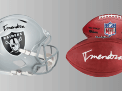 Mercadoria de Fernando Mendoza sendo vendida por milhares de pessoas on-line enquanto a escolha principal do draft da NFL chega a Las Vegas Fernando Mendoza Las Vegas Raiders Autographed Fanatics Autêntico Riddell Speed Mini Capacete