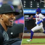 O shortstop do Mets, Francisco Lindor (12), no banco de reservas quando o New York Mets jogou contra o Colorado Rockies na sexta-feira, 24 de abril de 2026