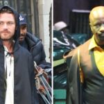 Mike Colter e Finn Jones são vistos no set de 'Demolidor: Nascido de Novo' com a co-estrela de 'Defensores' Krysten Ritter