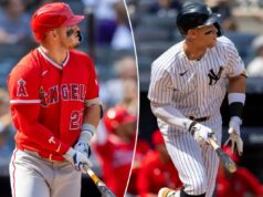 Mike Trout e Aaron Judge fazem um show de poder ‘irreal’ Mike Trout marca um home run solo na sétima entrada da derrota dos Yankees por 11-4 para os Angels em 16 de abril de 2026 no Stadium.