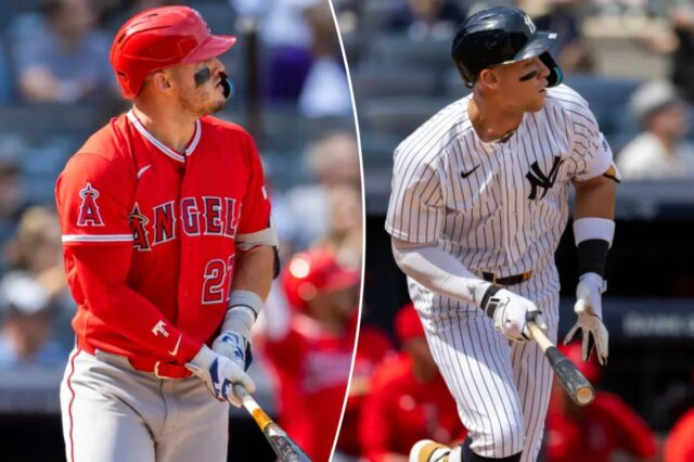 Mike Trout marca um home run solo na sétima entrada da derrota dos Yankees por 11-4 para os Angels em 16 de abril de 2026 no Stadium.