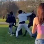 Este é o momento terrível em que uma briga começa no sofisticado Primrose Hill, que levou à morte de um homem de 21 anos e outro levado às pressas para o hospital.