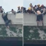 Momento de parar o coração, equipes de resgate atacam homem que tentava pular do viaduto de Los Angeles