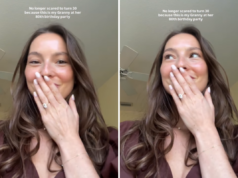 Mulher com medo de envelhecer e vê a avó na festa de aniversário de 80 anos Mulher com medo de envelhecer e vê a avó na festa de aniversário de 80 anos