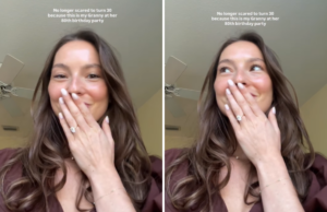 Mulher com medo de envelhecer e vê a avó na festa de aniversário de 80 anos Mulher com medo de envelhecer e vê a avó na festa de aniversário de 80 anos