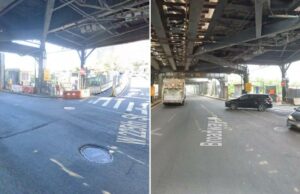 Mulher idosa em estado crítico depois que a van da Citi Bike bate em pedestres que atravessavam a rua de Nova York Vista da rua de uma estrada que cruza com a West 225th Street em Nova York, passando sob um trilho elevado de trem.