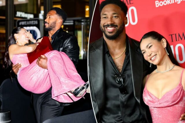 Myles Garrett e Chloe Kim compartilham o adorável momento no tapete vermelho no Time 100 Gala
