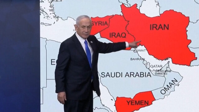 Netanyahu ao lado do mapa do Oriente Médio: 'Nós os estrangulamos e temos mais o que fazer'

