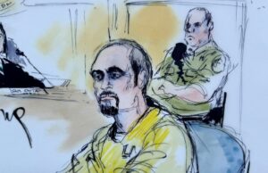 Nick Reiner parece estóico em esboço de tribunal na audiência de julgamento de assassinato de pais Esboço do tribunal de Nick Reiner BGUS_3454008_002 USO ÚNICO SOMENTE