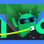 Logotipo do Android 16 no telefone Android mostrando aplicativos