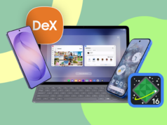 O Android 16 finalmente trouxe o modo Desktop para o Pixel, mas ainda continuo com o DeX Tela exibindo uma interface de desktop do Android com um Google Pixel próximo a ele e alguns mascotes do Android em segundo plano