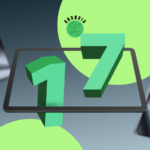 Uma mão segurando um smartphone exibindo uma tela inicial minimalista do Android 17.