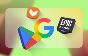 O Android está ganhando lojas de aplicativos de terceiros e você deve cancelar suas assinaturas de aplicativos agora mesmo Mascote do Android olhando através de uma lupa atrás de um grande e colorido logotipo 3D da Google Play Store.