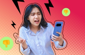 O Google mudou meu recurso mais querido e é um símbolo de como está piorando o Android Mascote Android com uma lupa ao lado de um smartphone Samsung.