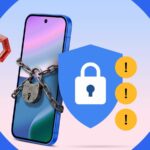 Um logotipo do Android contra um fundo prateado com insetos de desenho animado rastejando.