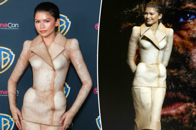 O Schiaparelli moldado no corpo de Zendaya divide os fãs O Schiaparelli moldado no corpo de Zendaya divide os fãs no CinemaCon: ‘Skin suit’ ou ‘Spectacular’?