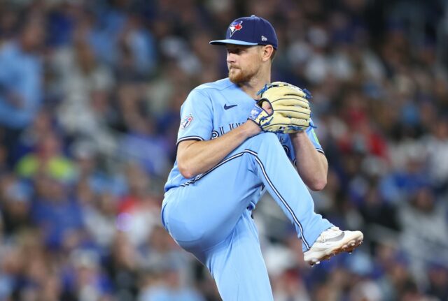 Eric Lauer #56 of the Toronto Blue Jays