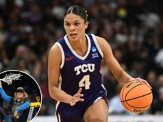 O basquete feminino da UCLA adiciona outra transferência para o guarda Donovyn Hunter Donovyn Hunter, do TCU Horned Frogs, vai até a cesta contra os Gamecocks da Carolina do Sul.