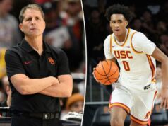 O calouro da USC, Alijah Arenas, retornará para a segunda temporada O guarda do sul da Califórnia, Alijah Arenas, driblando a bola de basquete durante um jogo de basquete universitário da NCAA contra o Indiana.