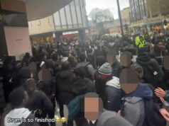 O caos da multidão de adolescentes se espalha para outras cidades enquanto jovens sobrecarregados pelas mídias sociais fazem tumultos e saqueiam lojas em Londres e Birmingham durante as ‘ligações’ do feriado da Páscoa BIRMINGHAM: Na sexta-feira, jovens reuniram-se no centro da cidade de Birmingham, onde correram pelas ruas, aterrorizaram lojas e brigaram