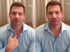 O deputado da Califórnia, Eric Swalwell, critica má conduta sexual e acusação de estupro contra ele – enquanto ele pede desculpas à esposa em novo vídeo Eric Swalwell com uma camisa de colarinho azul claro falando para a câmera, com a mão direita perto do peito.