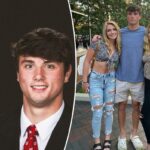 O ex-tight end do Wisconsin Badgers, Jack Pugh, com duas mulheres.