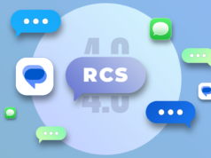 O iMessage está lutando para manter seu domínio graças a esta atualização RCS Um balão de bate-papo azul cercado por engrenagens 3D e pequenas bolhas de mensagens em um fundo azul claro.