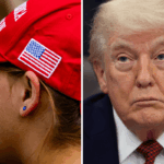 Left: A young attendee wearing a 'MAGA' hat waits in line ahead of a Town Hall event with Donald Trump at Macomb Community College on September 27, 2024 in Warren, Michigan. Right: Donald Trump speaks in the Oval Office after signing an Executive Order April 18, 2026 in Washington, DC.