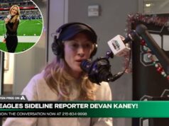 O locutor dos Eagles, Devan Kaney, foi pego de surpresa por disparos abruptos: ‘Foi ingênuo’ O repórter lateral dos Eagles, Devan Kaney, em um estúdio 94WIP.