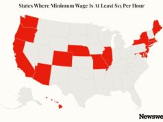 O mapa mostra os estados dos EUA onde o salário mínimo é de pelo menos US$ 15 por hora O mapa mostra os estados dos EUA onde o salário mínimo é de pelo menos US$ 15 por hora