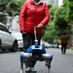 Um cão-guia-robô auxilia uma mulher com deficiência visual em Chengdu, China